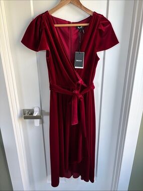 NWT DKNY Velvet Wrap Midi Dress in Ruby Red Size 6